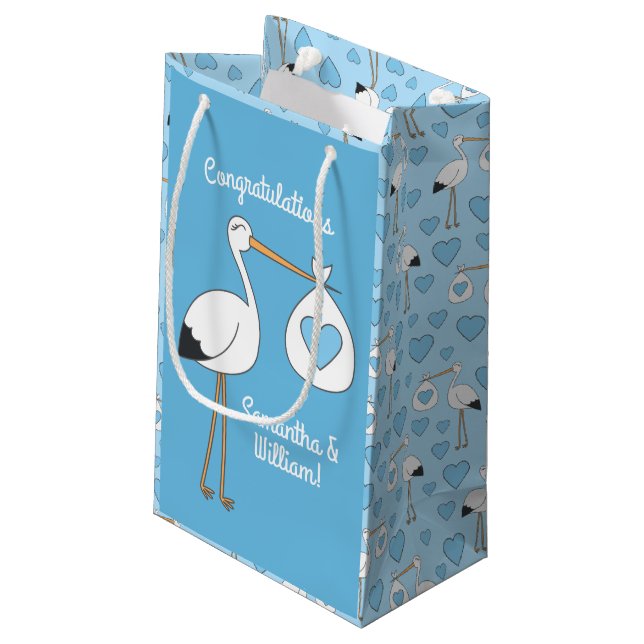 Bolsa De Regalo Pequeña Stork Baby Shower Blue Boy (Angulo reverso)