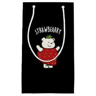 Bolsa De Regalo Pequeña Strawbeary Funny Strawberry Bear Pun Dark BG