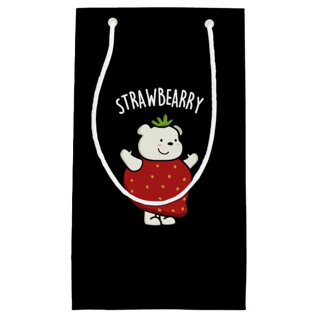 Bolsa De Regalo Pequeña Strawbeary Funny Strawberry Bear Pun Dark BG (Anverso)