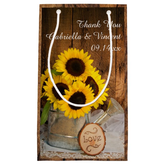 Bolsa De Regalo Pequeña Sunflower Garden Watering Puede Agradecerte Boda (Anverso)