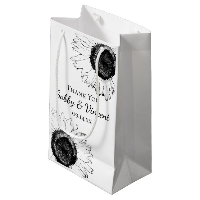 Bolsa De Regalo Pequeña Sunflower negro y blanco gracias Boda (Angulo Anverso)