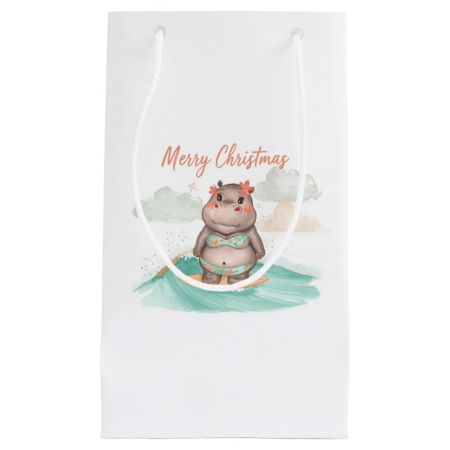 Bolsa De Regalo Pequeña Surfing Hippo Bikini Christmas  (Anverso)