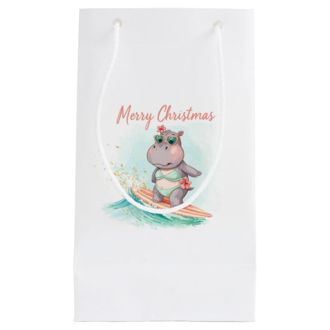 Bolsa De Regalo Pequeña Surfing Hippo Bikini Christmas  (Anverso)