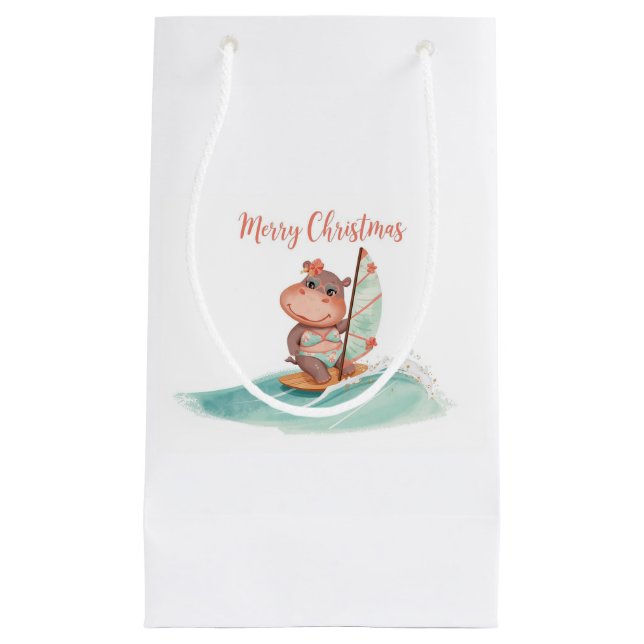 Bolsa De Regalo Pequeña Surfing Hippo Bikini Christmas  (Anverso)