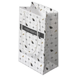 Bolsa De Regalo Pequeña Tapa de graduación gris oscuro y patrón de diploma