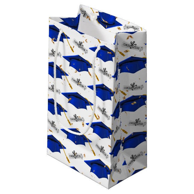 Bolsa De Regalo Pequeña Tapas de graduación azules con diplomas (Angulo Anverso)