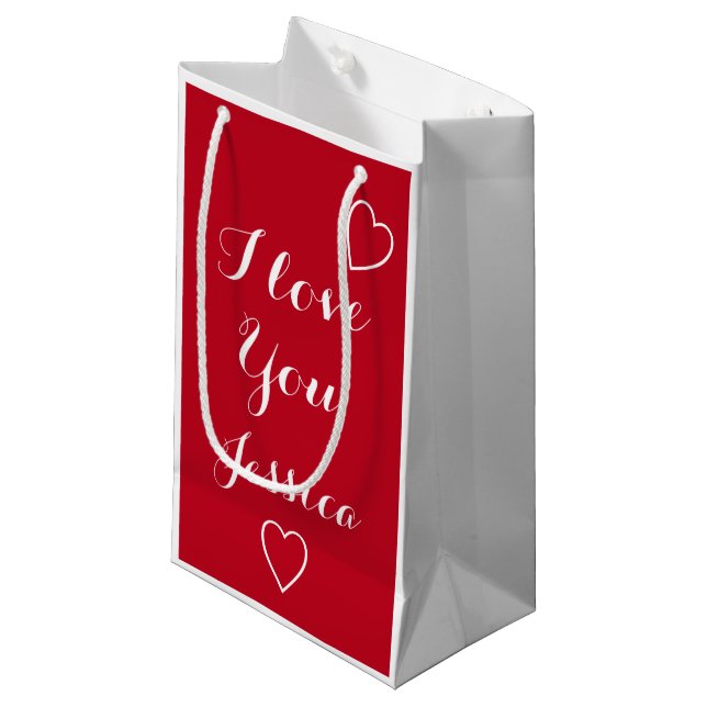 Bolsa De Regalo Pequeña Te Amo Nombre Personalizado Rojo (Angulo Anverso)