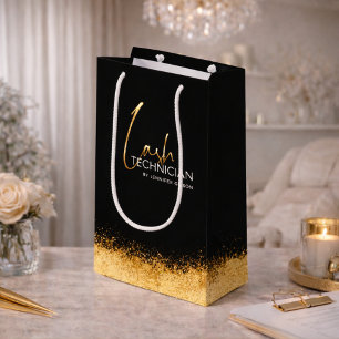 Bolsa De Regalo Pequeña Técnica de Pestañas Glamurosa Negra y Dorada