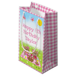 Bolsa De Regalo Pequeña Teddy Bears Picnic Pink Gingham Happy Birday