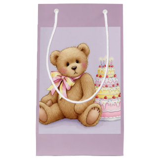 Bolsa De Regalo Pequeña Teddy con un pastel rosado, de Natasha Us