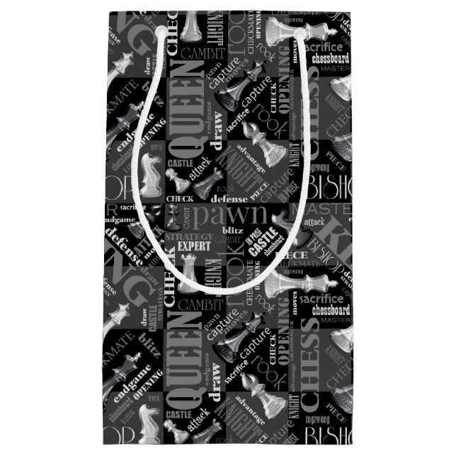 Bolsa De Regalo Pequeña Términos y piezas de ajedrez ID784 en blanco y neg (Anverso)