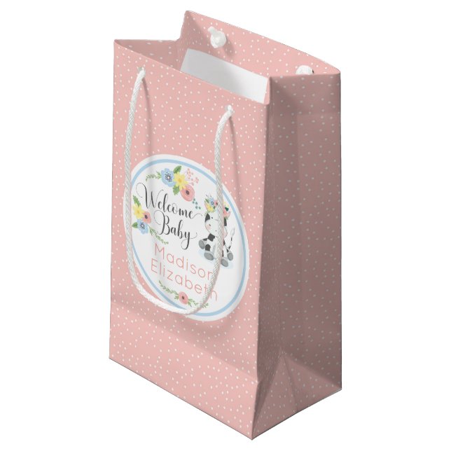 Bolsa De Regalo Pequeña Ternera Floral Becerra Bienvenida Bebé Personaliza (Angulo Anverso)