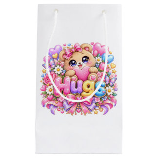 Bolsa De Regalo Pequeña Tiernos abrazos de osito Kawaii de color rosa past