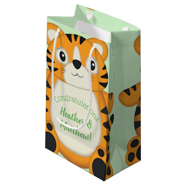 Bolsa De Regalo Pequeña Tiger Baby Shower Green (Angulo Anverso)
