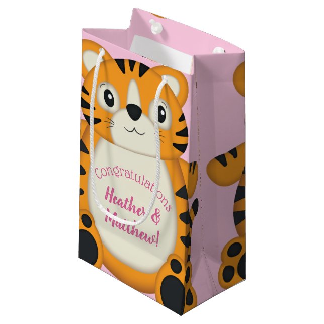 Bolsa De Regalo Pequeña Tiger Baby Shower Pink (Angulo Anverso)