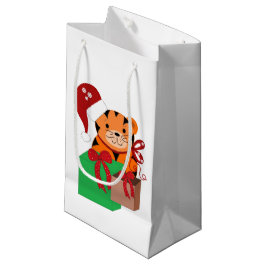 Bolsa De Regalo Pequeña Tigre con sombrero de Santa