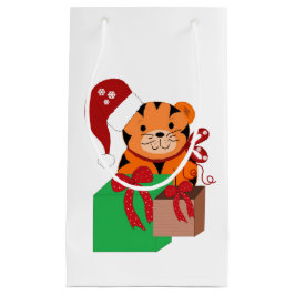 Bolsa De Regalo Pequeña Tigre con sombrero de Santa