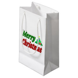 Bolsa De Regalo Pequeña Tipografía verde roja del árbol de navidad Feliz