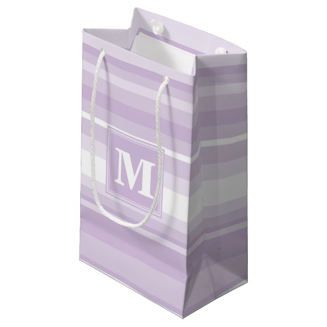 Bolsa De Regalo Pequeña Tiras moradas monogramo (Angulo Anverso)