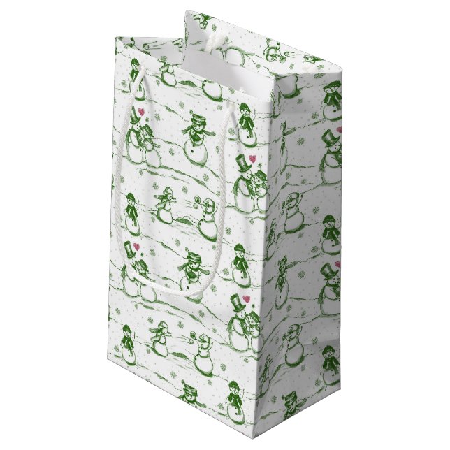 Bolsa De Regalo Pequeña Toile del desfile de Snowman - verde (Angulo reverso)