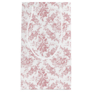 Bolsa De Regalo Pequeña Toile floral rosado y blanco grabado elegante