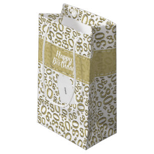Bolsa De Regalo Pequeña Trigésimo oro feliz del cumpleaños y modelo blanco