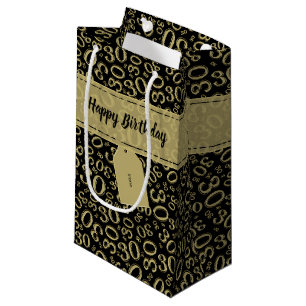 Bolsa De Regalo Pequeña Trigésimo oro feliz del cumpleaños y modelo negro