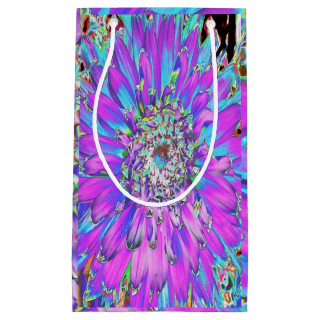 Bolsa De Regalo Pequeña Trippy Resumen Aqua, Lime Green y Purple Dahlia (Anverso)