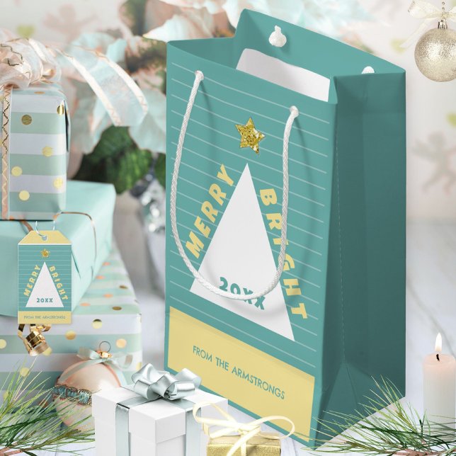 Bolsa De Regalo Pequeña Turquoise Minimalist Christmas Tree Name (Turquoise Minimalist Christmas Tree Name Small Gift Bag ©Susanne Sachers - Sunny Mind 🌞)