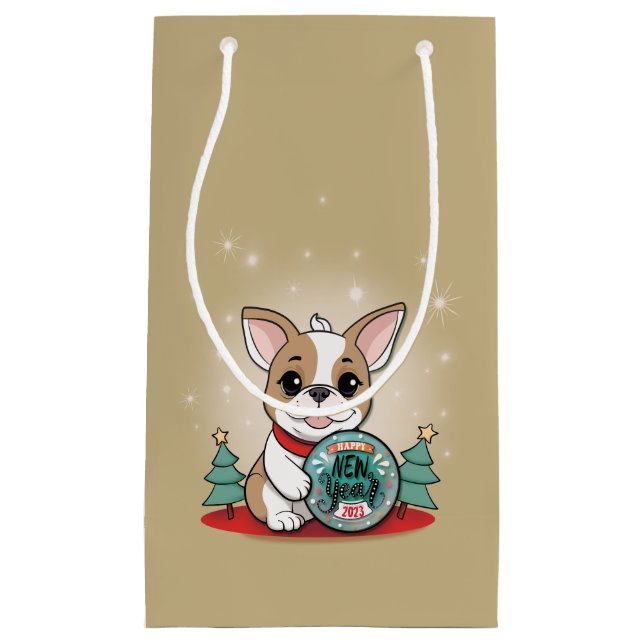 Bolsa De Regalo Pequeña Un Bulldog francés gracioso Feliz Año Nuevo (Anverso)