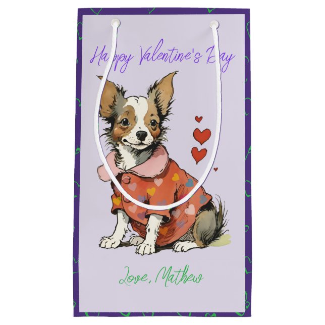 Bolsa De Regalo Pequeña Un lindo Chihuahua en un El día de San Valentín (Anverso)