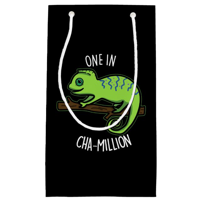 Bolsa De Regalo Pequeña Uno en Cha-Million Gracioso Chameleon Pun Dark BG (Anverso)