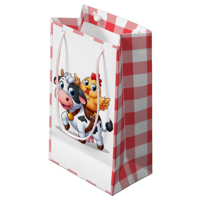 Bolsa De Regalo Pequeña vaca/pollo personalizado lindo (Angulo Anverso)