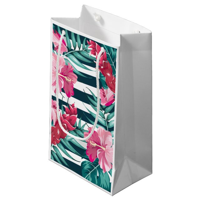 Bolsa De Regalo Pequeña Verano exótico Floral rayado (Angulo Anverso)