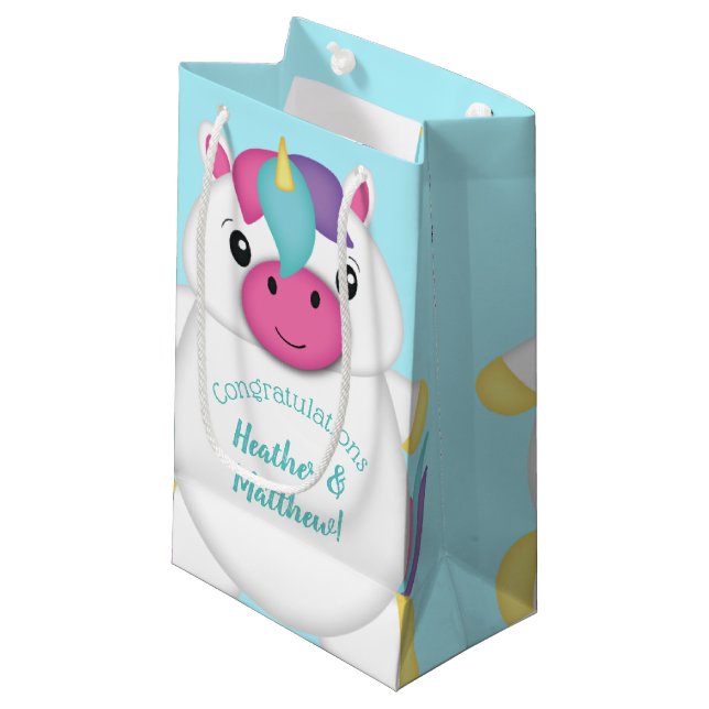 Bolsa De Regalo Pequeña Verde azulado de Baby Shower de Unicorn (Angulo Anverso)