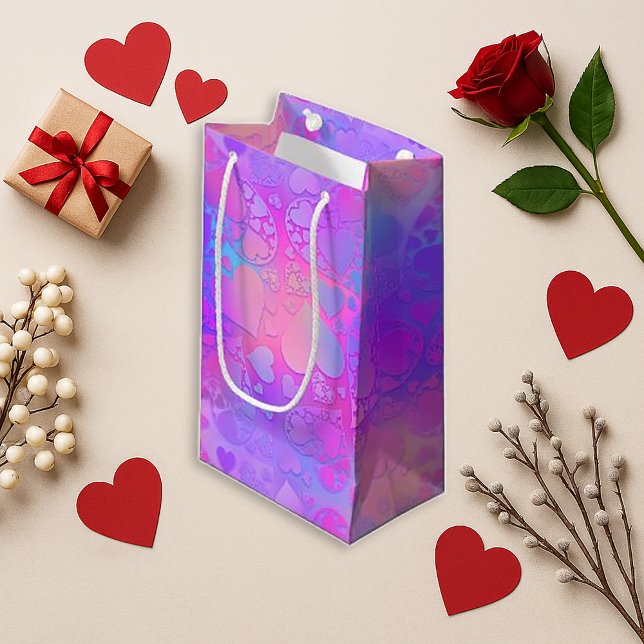 Bolsa De Regalo Pequeña Vibrant Pink Holographic Heart Pattern Design (Subido por el creador)