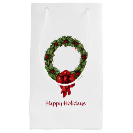 Bolsa De Regalo Pequeña Vintage Christmas Holly Wreath y Berries