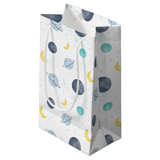 Bolsa De Regalo Pequeña Watercolor Blue Space Planet Pattern (Angulo Anverso)