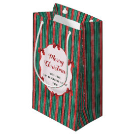 Bolsa De Regalo Pequeña Watercolor Hand Drawn Red Bows Stripes Christmas