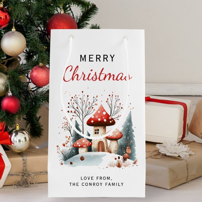 Bolsa De Regalo Pequeña Watercolor Merry Christmas Winter Woodland (Subido por el creador)