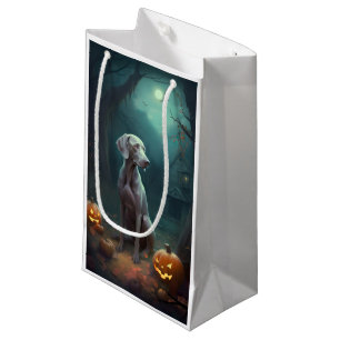 Bolsa De Regalo Pequeña Weimaraner de Halloween con calabazas aterradoras