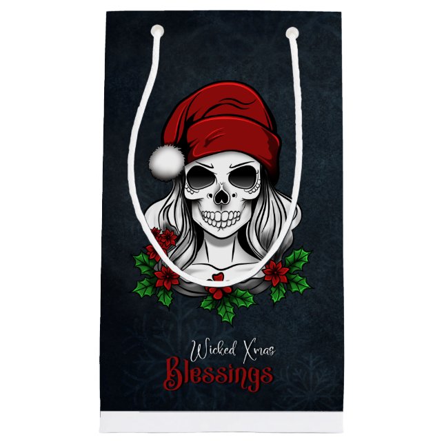 Bolsa De Regalo Pequeña Whimsical Gothic Santa Skull Navidades (Anverso)