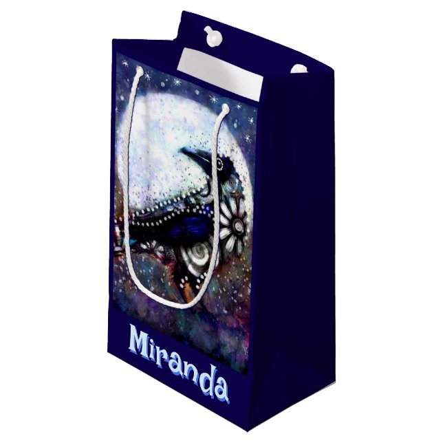 Bolsa De Regalo Pequeña Whimsical Raven Moon Floral Personalized (Angulo Anverso)