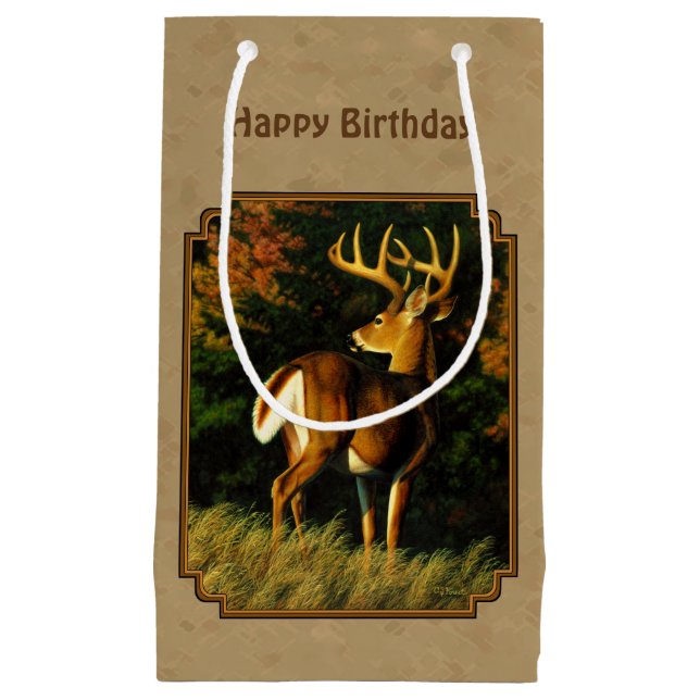 Bolsa De Regalo Pequeña Whitetail Buck Deer Hunting Tan (Anverso)