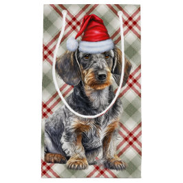 Bolsa De Regalo Pequeña Wire Haired Dachshund Dog on Red Plaid Christmas