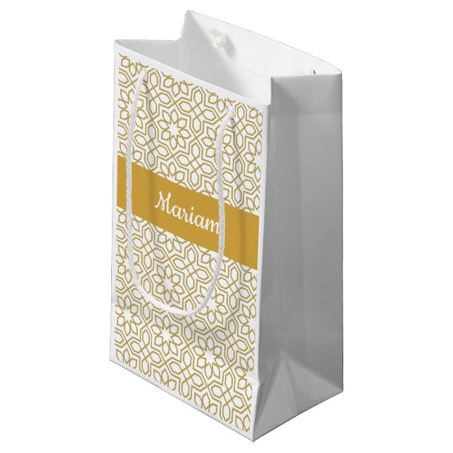 Bolsa De Regalo Pequeña Yellow Gold Geometric White Monogram Name (Angulo Anverso)