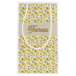 Bolsa De Regalo Pequeña Yellow Wildflowers Pattern Monogram Name