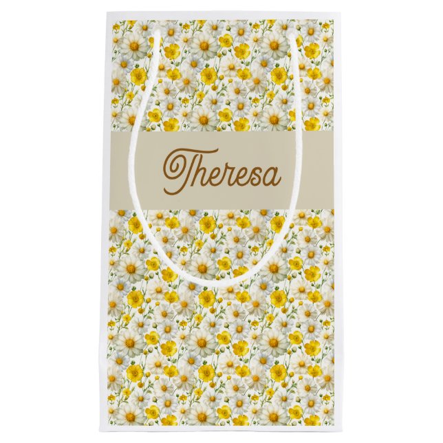 Bolsa De Regalo Pequeña Yellow Wildflowers Pattern Monogram Name (Anverso)
