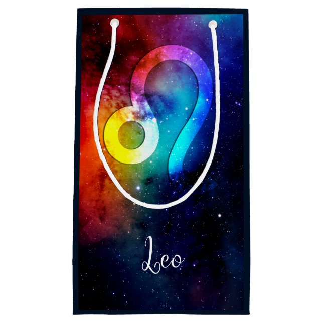 Bolsa De Regalo Pequeña Zodiac: Espacio arcoiris Leo (Anverso)