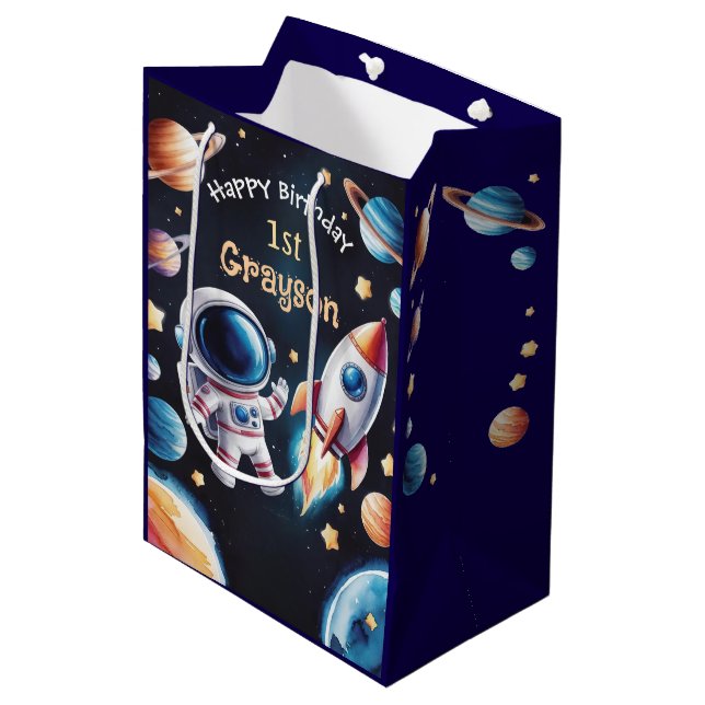 Bolsa de regalo personalizada con tema de espacio  (Angulo Anverso)